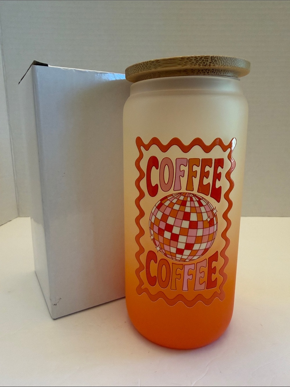 Coffee Gradient Glass Canister with Bamboo Lid and Glass Straw